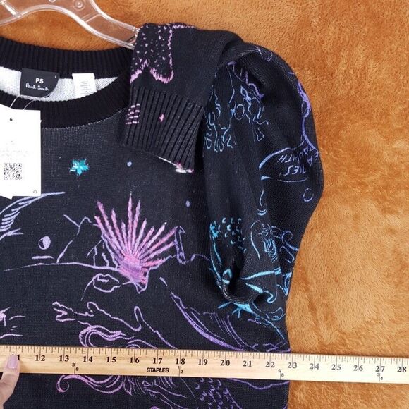 PAUL SMITH Sweater Mens Large Faded Black Pullover Crew Sea Tales Galaxy $275 - Picture 7 of 9